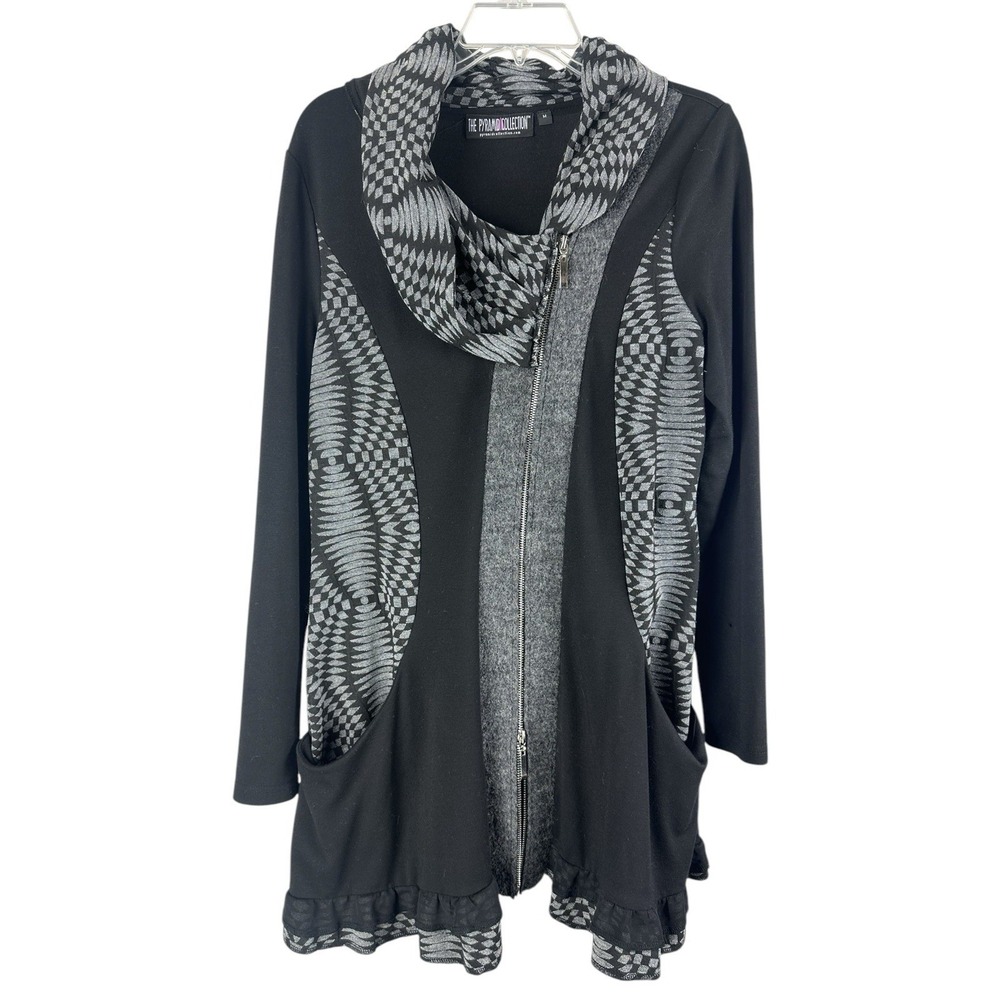 The Pyramid Collection Black Tunic Jacket Sz M Artsy Lagenlook Flaw